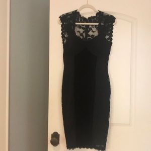 Black dress with lace and velvet.